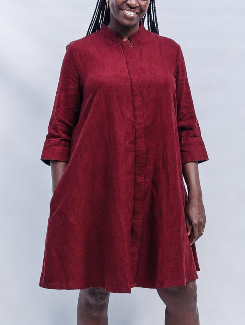 NWT Zuri Kenya Burgundy Red Button Up Dress, 1X